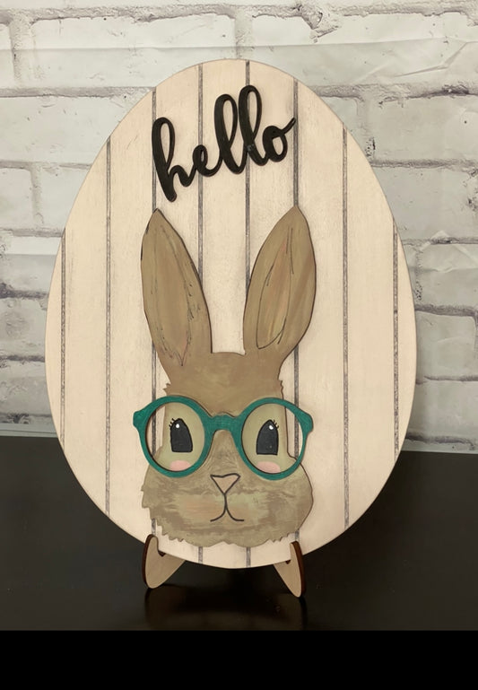 Bunny with Glasses and Egg Shaped Door Hanger