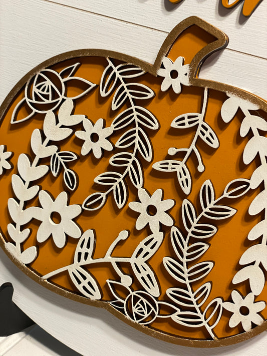 Autumn w/ Pumpkin  Door Hanger Laser Cut / Engraved Wooden Blank