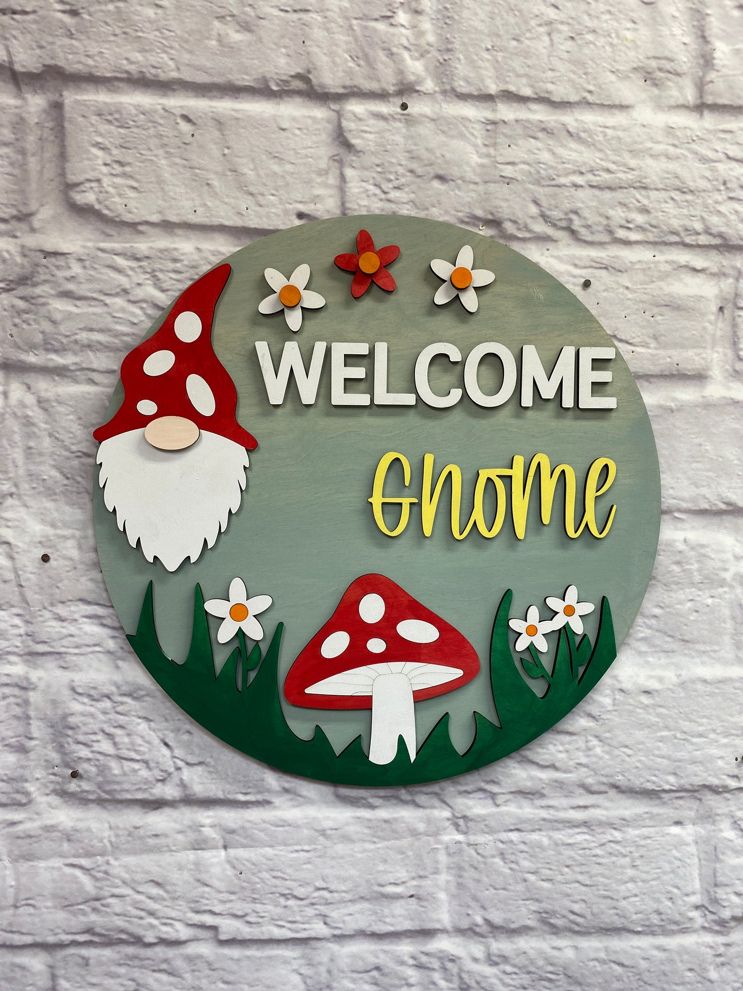 Welcome Gnome and Mushroom Theme Door Hanger Laser Cut Blank for DIY Project