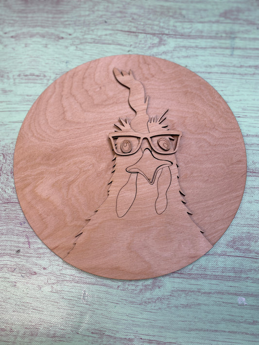 Crazy Chicken with Glasses Laser Cut Door Hanger / Blanks for DIY Project
