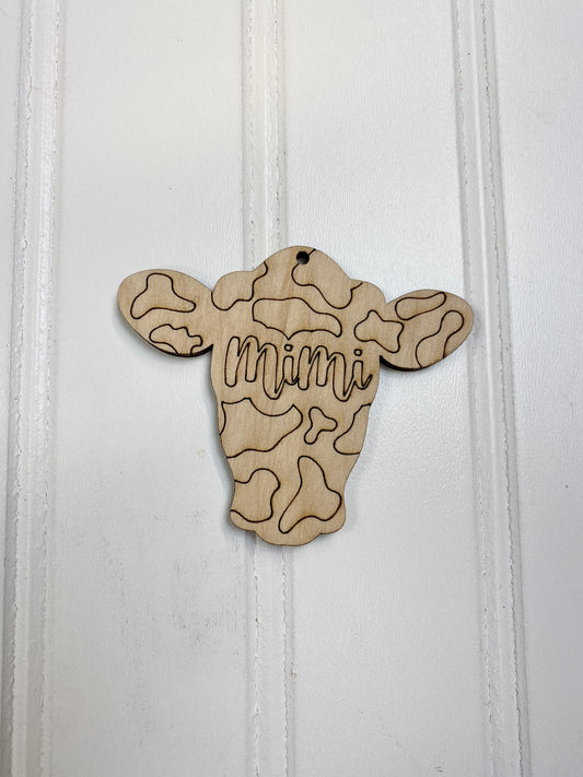 Cow Head Silhouette Keychain, Charm Laser Cut Out Blank
