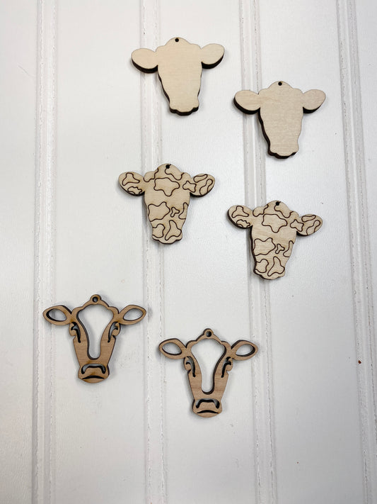 Cow Head Silhouette Earrings Laser Cut Out Blank