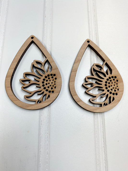 Sunflower Teardrop Earrings Laser Cut Out Blank