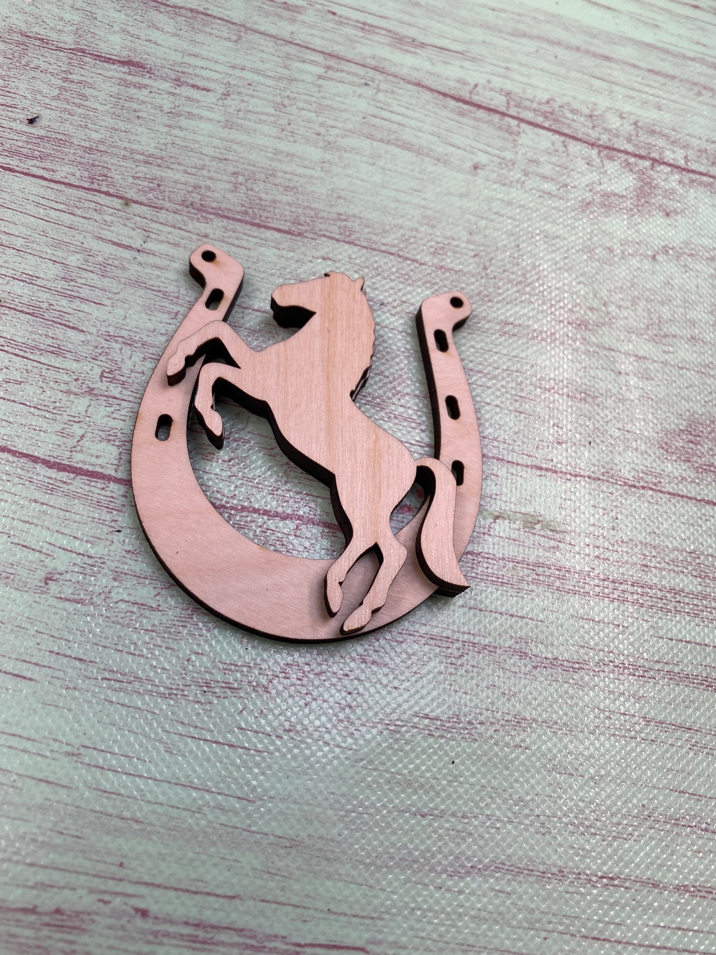 Rearing Horse and Horseshoe Layered Ornament  Laser Cut / Engraved Wooden Blank Ornament