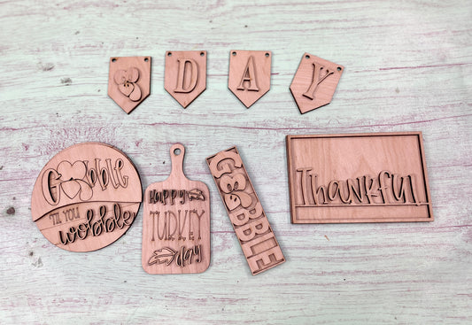 Turkey Day Thanksgiving Themed Tiered Tray Set Laser Cut Blank for DIY Project