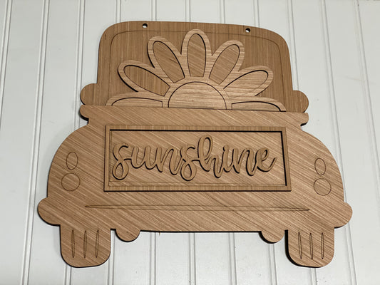 Sunshine with Daisy Truck Laser Cut Out Blank