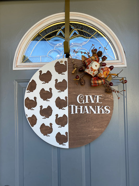 Give Thanks Turkey Theme Door Hanger
