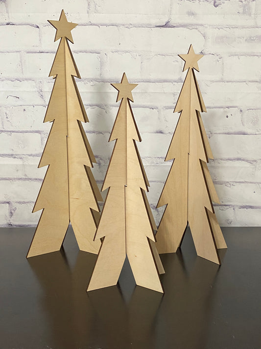 Standing 3D Trees Set of 3 Wood Blank Laser Cut Out Blank