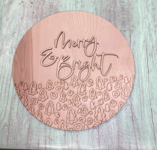 Merry & Bright Christmas Tree Door Hanger Laser Cut Blank for DIY Project