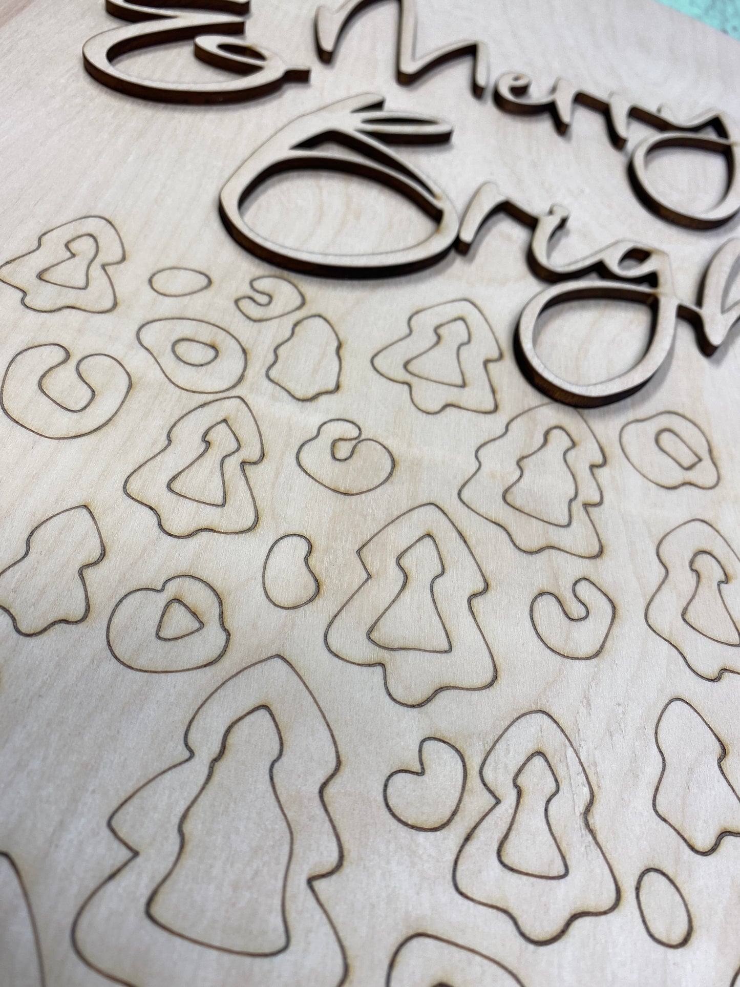 Merry & Bright Christmas Tree Door Hanger Laser Cut Blank for DIY Project