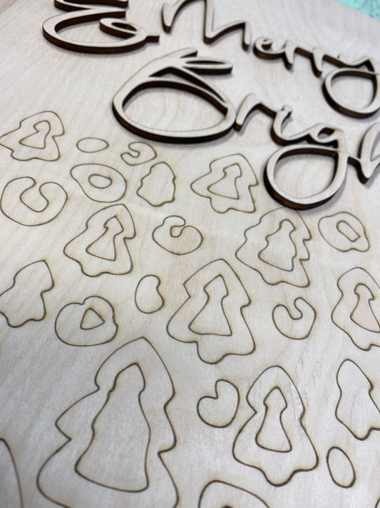 Merry & Bright Christmas Tree Door Hanger Laser Cut Blank for DIY Project