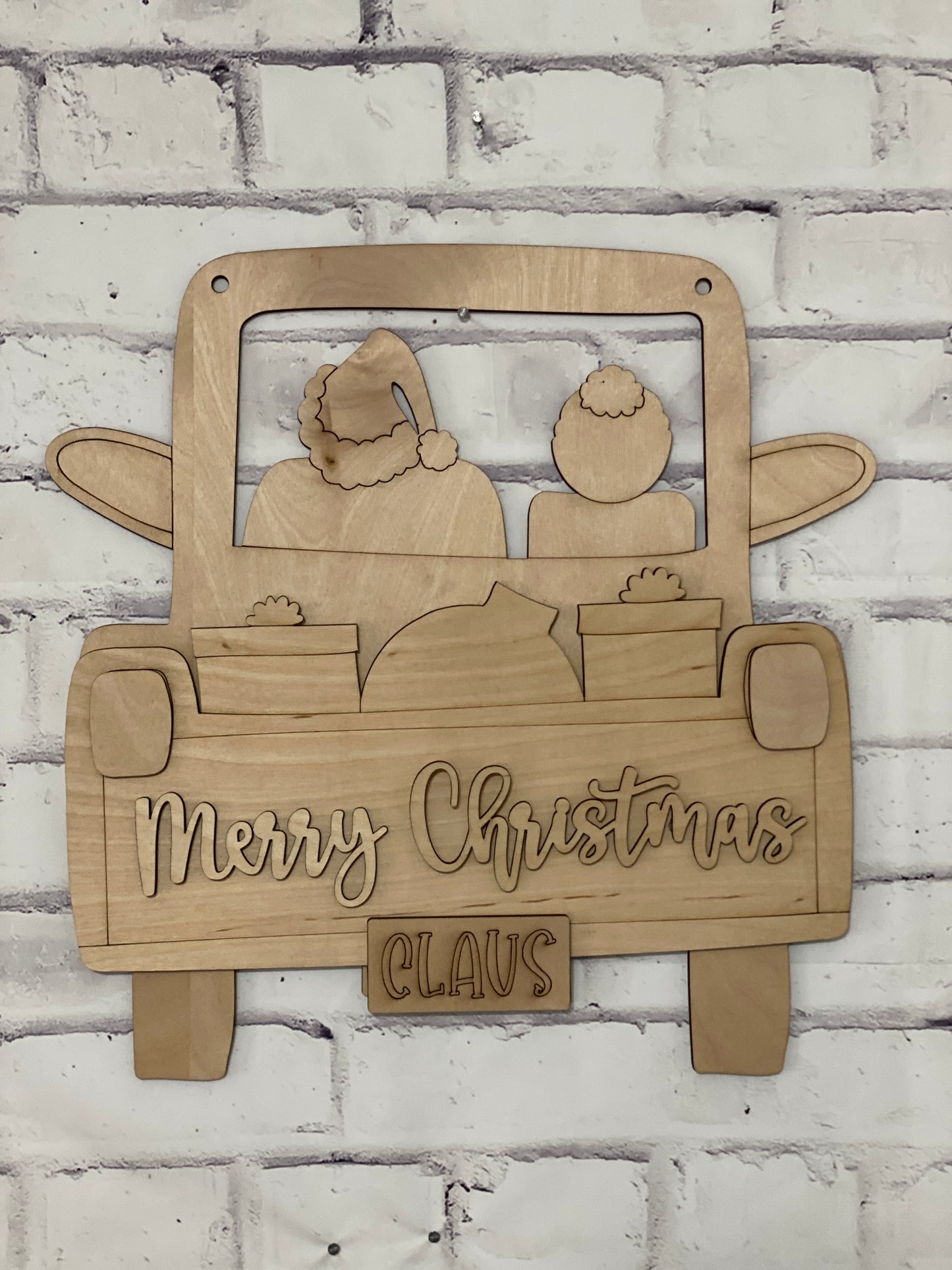 Mr and Mrs Claus Truck Door Hanger Laser Cut Out Blank
