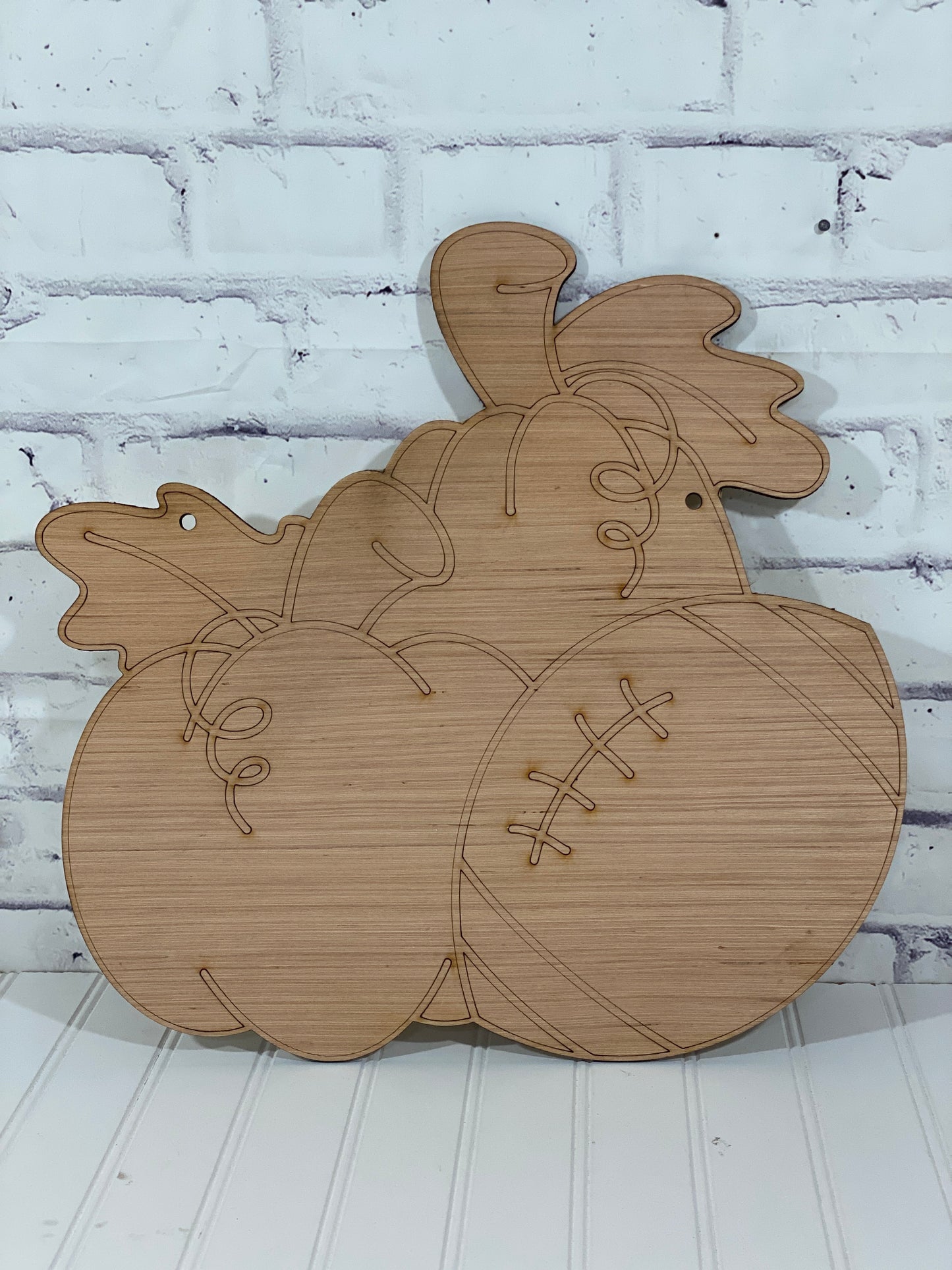 Pumpkins and Football Door Hanger Laser Cut / Engraved Wooden Blank