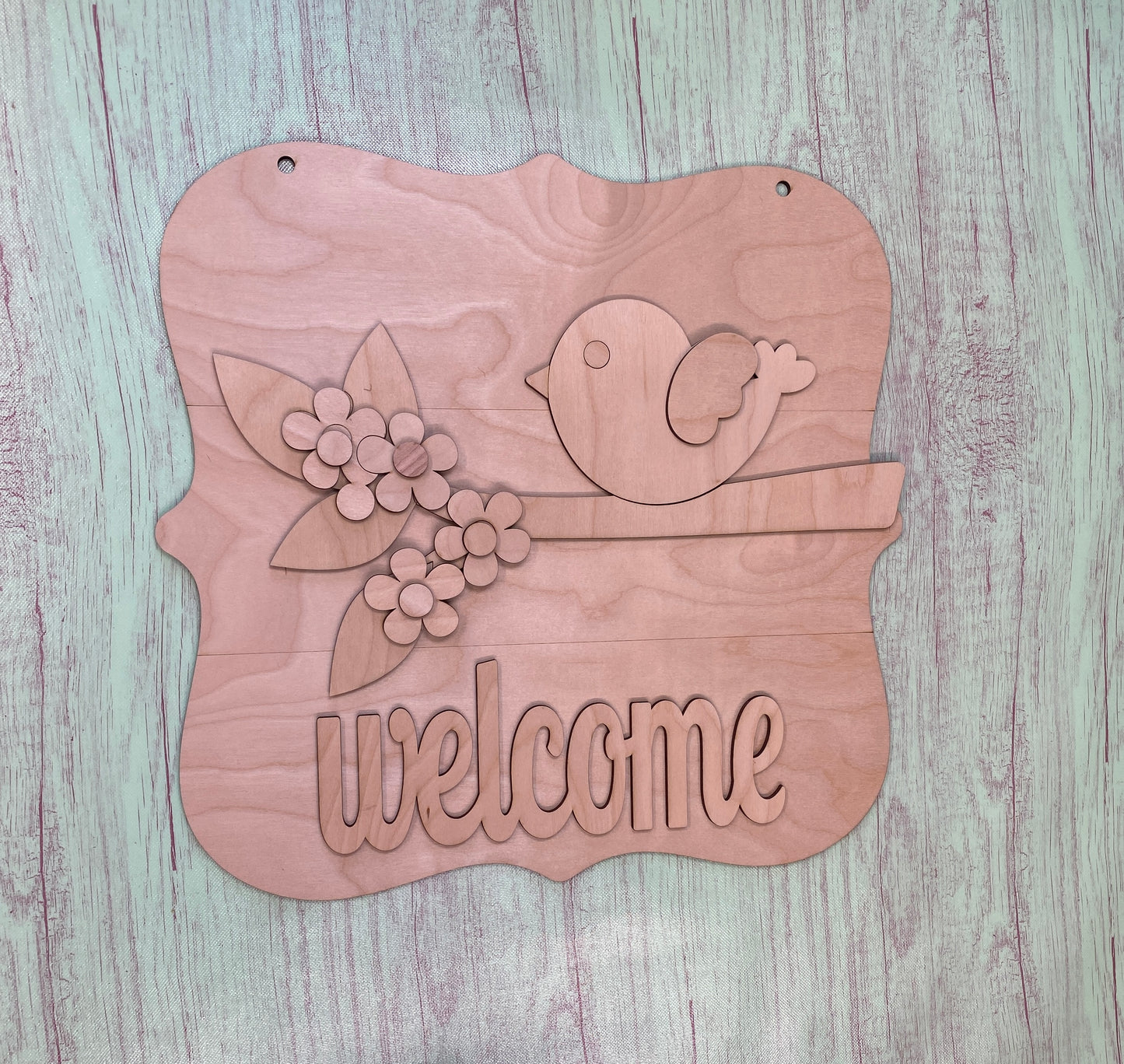 Welcome Sign Bird on A Limb Shelf Leaner / Wall Decor / Laser Cut / Engraved Wooden Blank