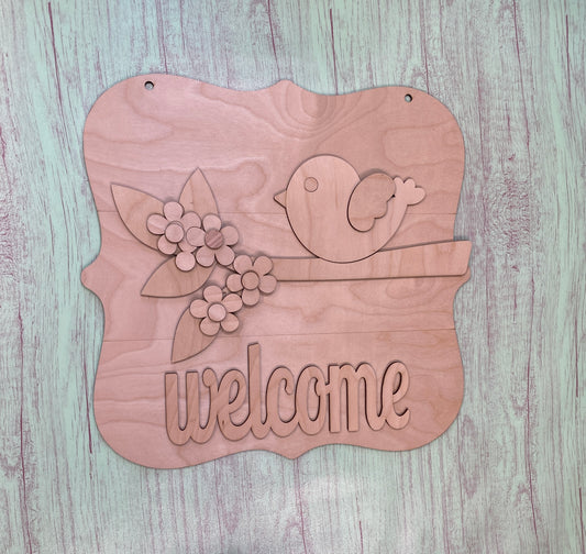 Welcome Sign Bird on A Limb Shelf Leaner / Wall Decor / Laser Cut / Engraved Wooden Blank