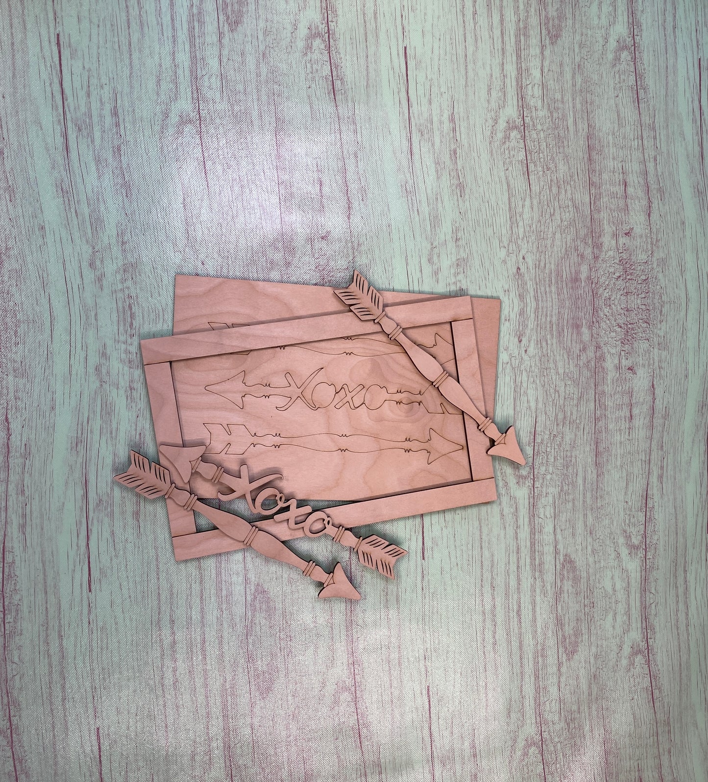 Spindle Framed Arrows Hearts Shelf Leaner Laser Cut / Engraved Wooden Blank