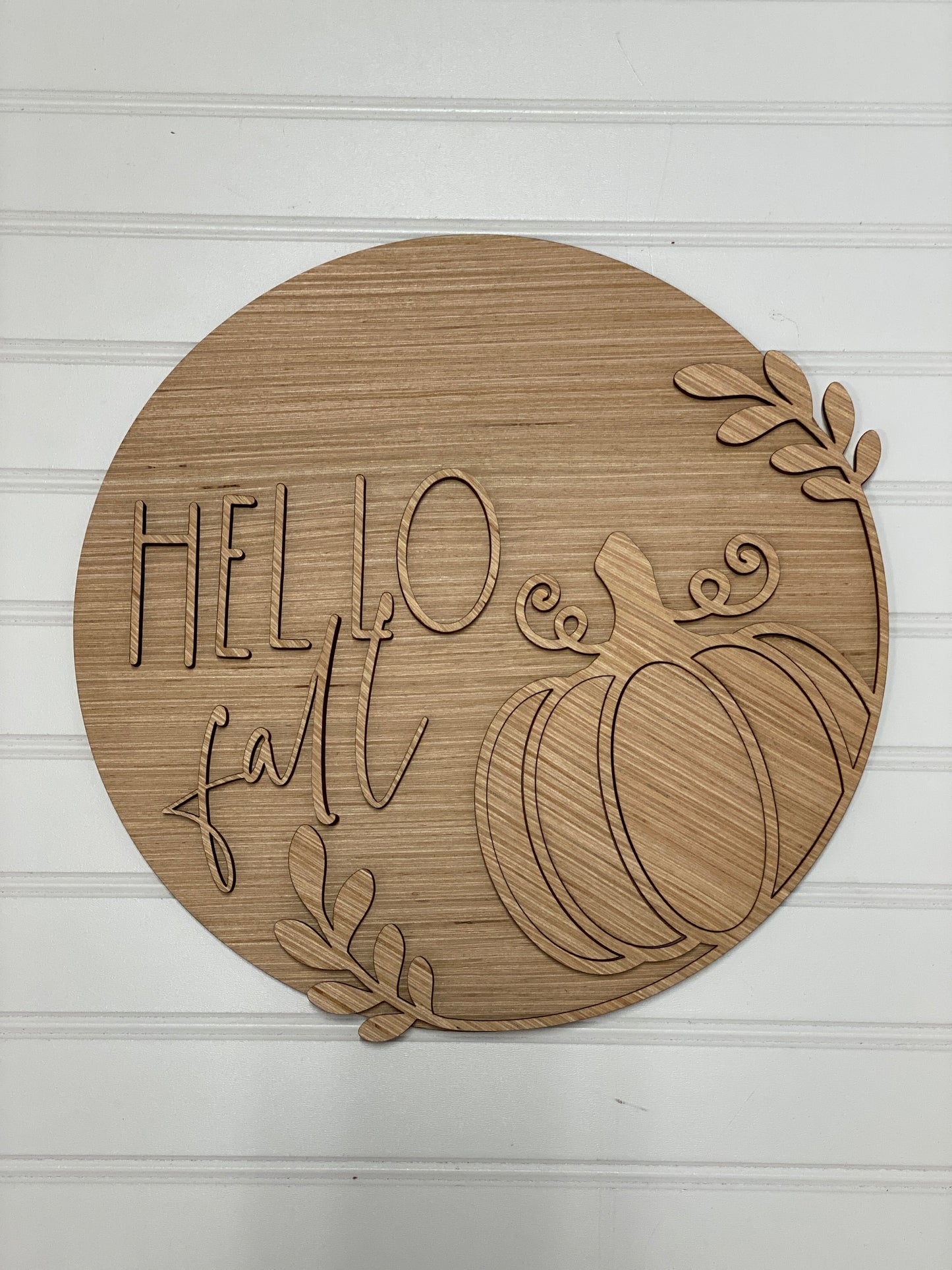 Hello Fall with Laurel Design Door Hanger Laser Cut / Engraved Wooden Blank