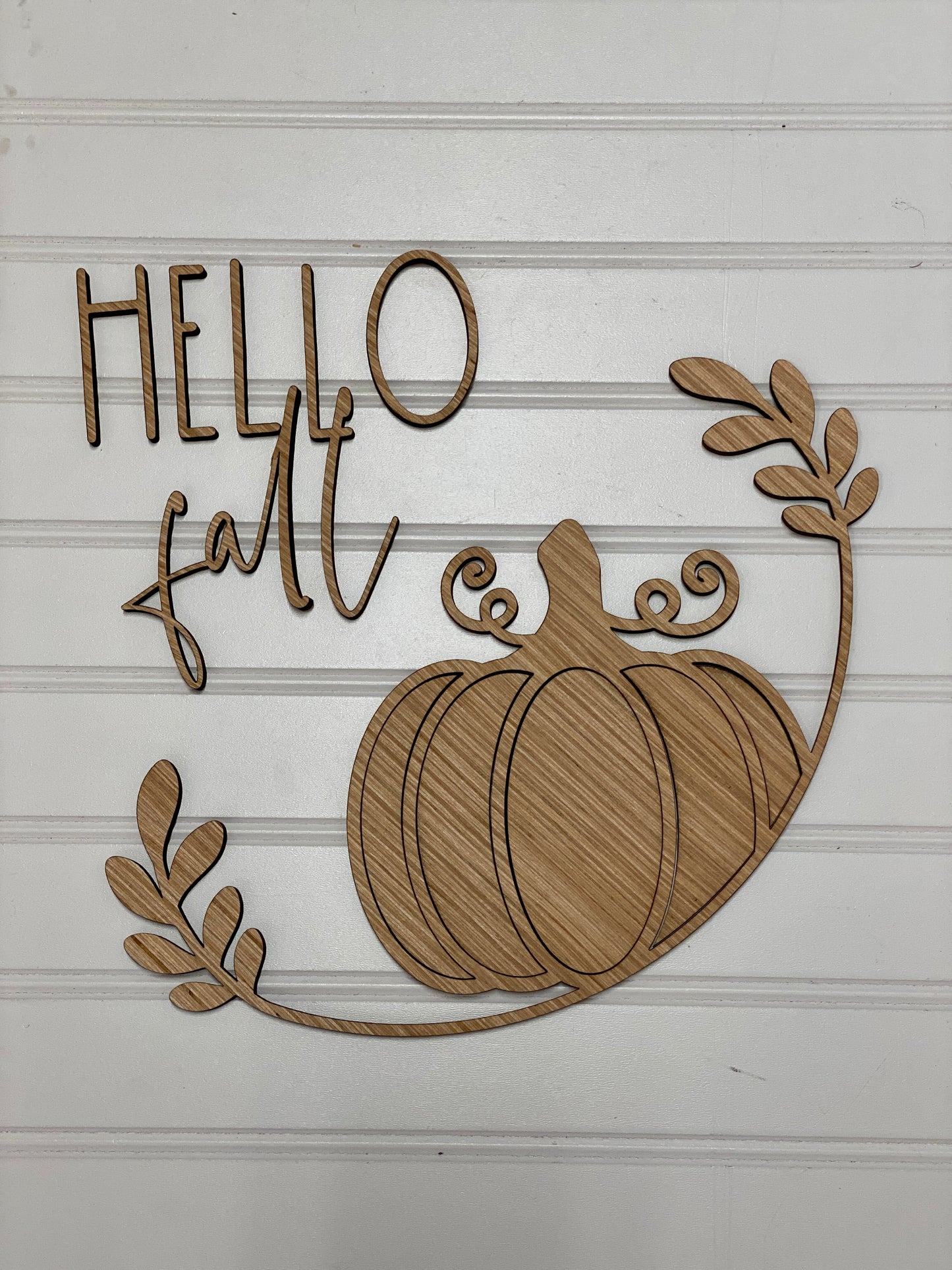 Hello Fall with Laurel Design Door Hanger Laser Cut / Engraved Wooden Blank