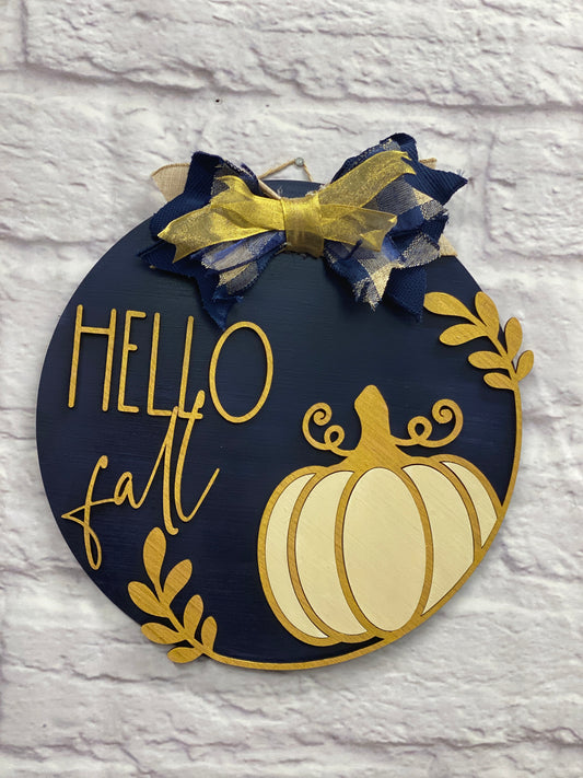 Hello Fall with Laurel Design Door Hanger Laser Cut / Engraved Wooden Blank