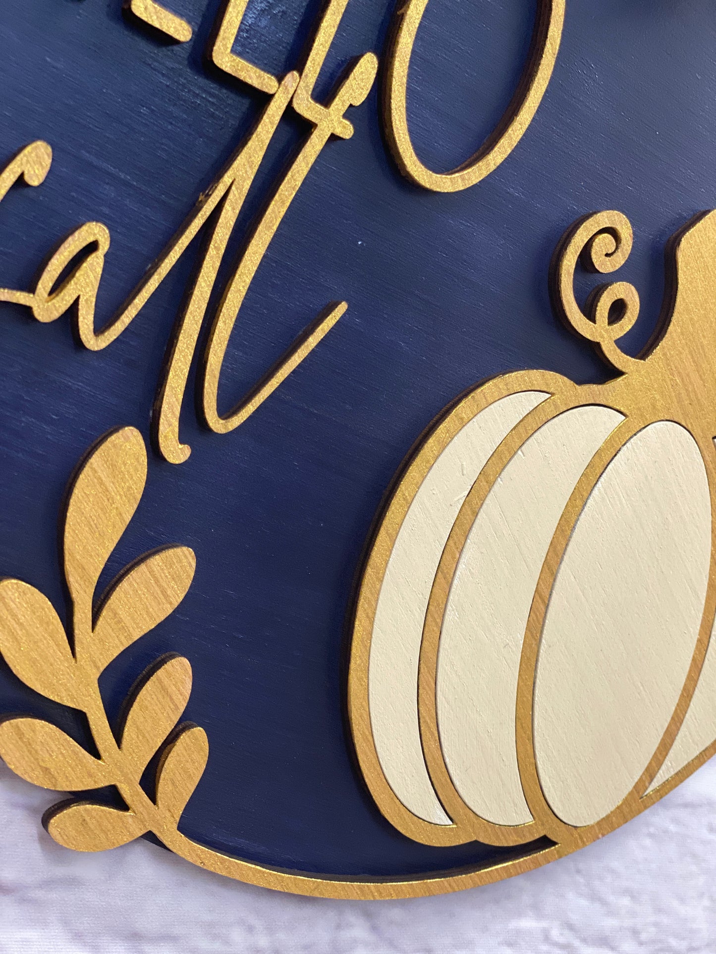 Hello Fall with Laurel Design Door Hanger Laser Cut / Engraved Wooden Blank