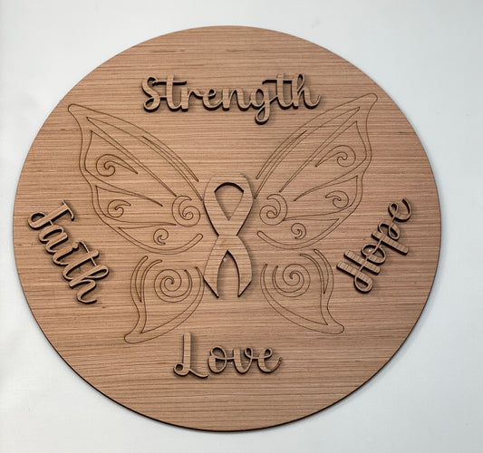 Butterfly Etched Awareness Door Hanger Laser Cut / Engraved Wooden Blank