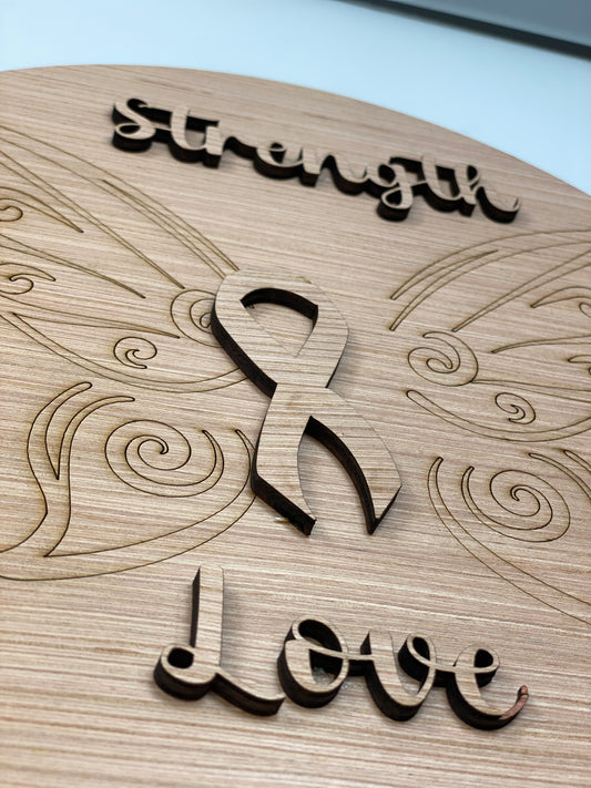 Butterfly Etched Awareness Door Hanger Laser Cut / Engraved Wooden Blank