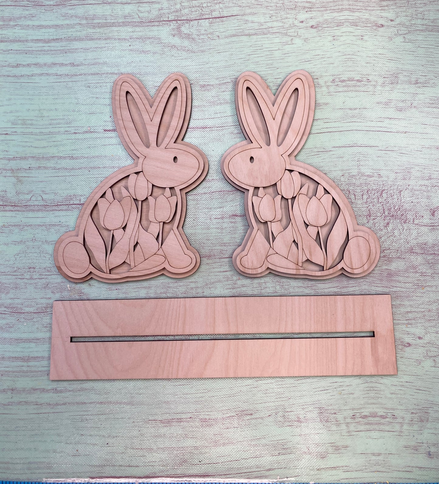 Spring Bunnies Tulip Bunnies with Stand DIY Kit Laser Cut / Engraved Wooden Blank