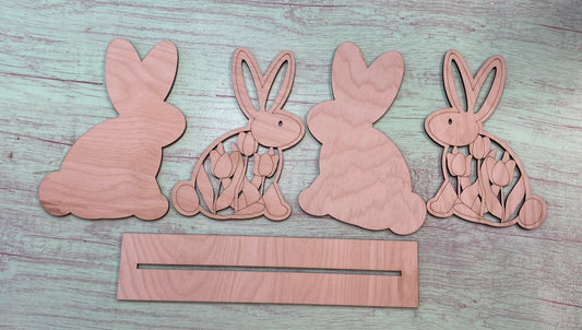 Spring Bunnies Tulip Bunnies with Stand DIY Kit Laser Cut / Engraved Wooden Blank