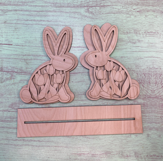 Spring Bunnies Tulip Bunnies with Stand DIY Kit Laser Cut / Engraved Wooden Blank