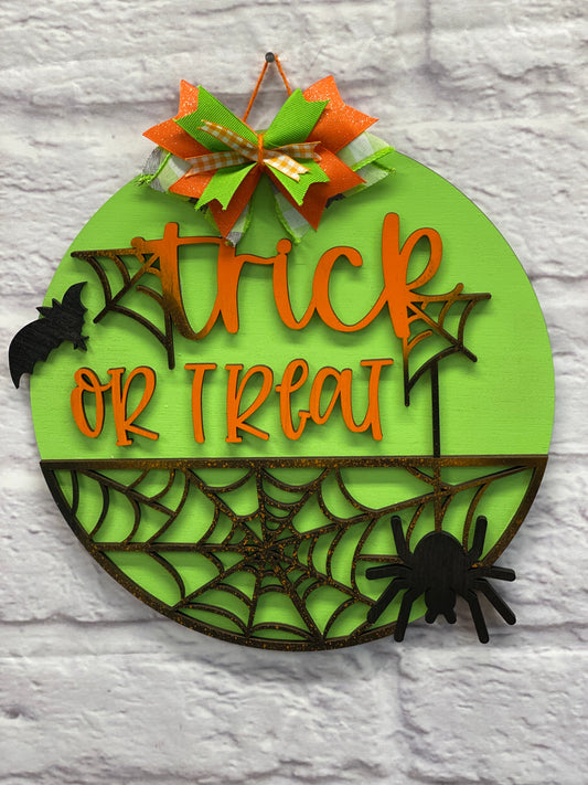 Trick or Treat  Door Hanger Laser Cut / Engraved Wooden Blank