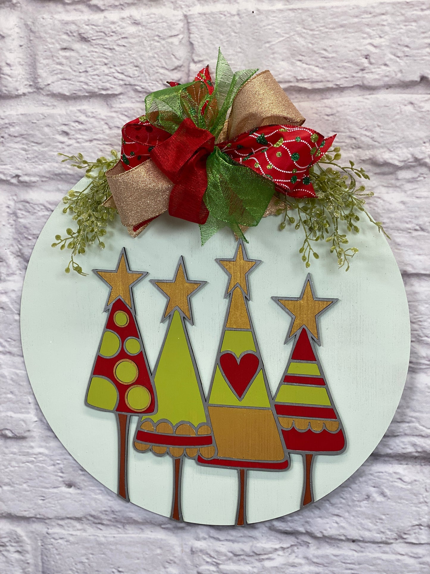 Whimsical Christmas Trees 3D Door Hanger with Bow