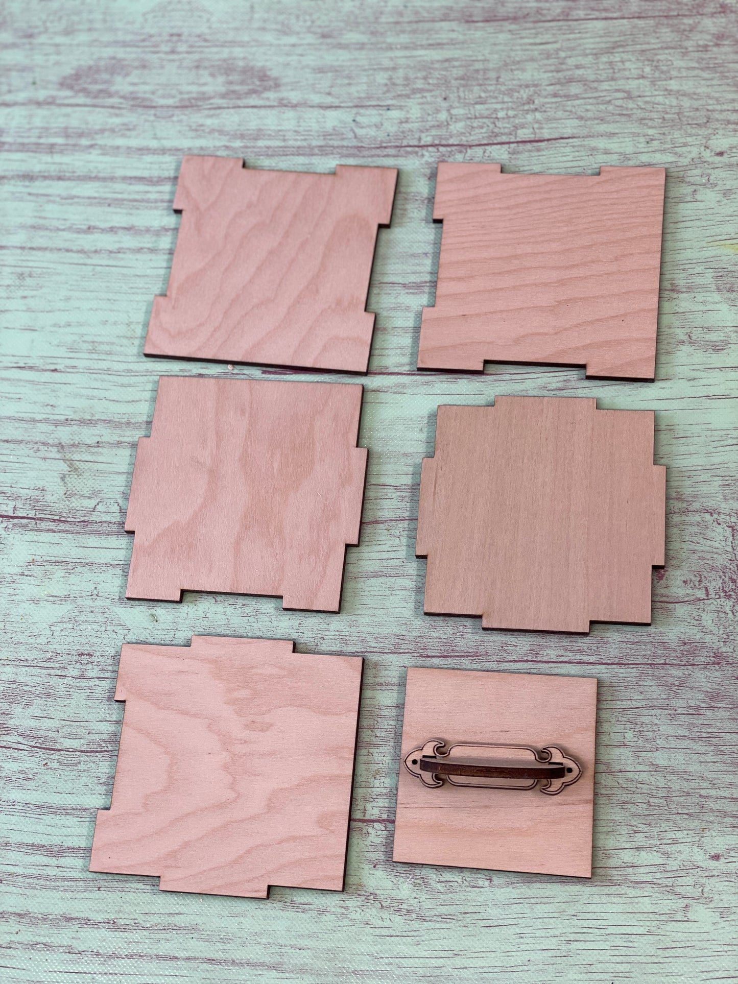 Square Planter Boxes with Faux Handle Hardware Laser Cut /  Wooden Blank