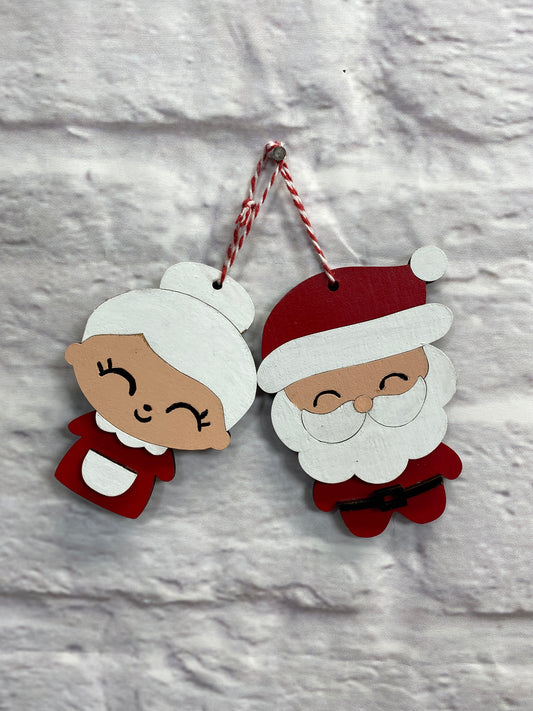 Mr and Mrs Santa Claus Christmas Ornaments  Laser Cut / Engraved Wooden Blank Ornament