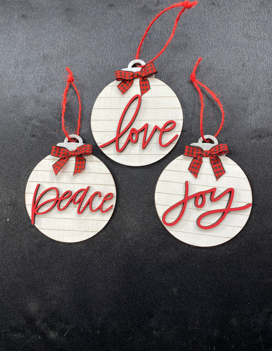 Peace Love Joy Shiplap Round Christmas Ornaments  Laser Cut / Engraved Wooden Blank Ornament