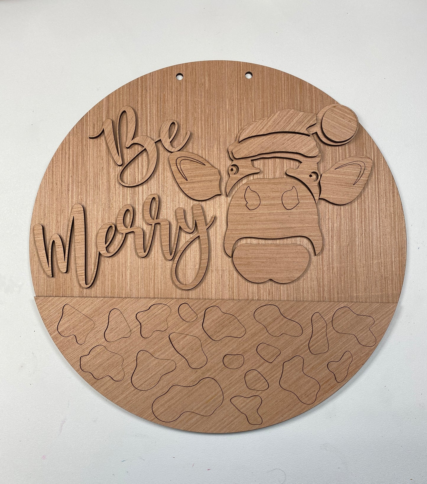 Be Merry Cow Print Christmas Door Hanger Laser Cut Blank for DIY Project