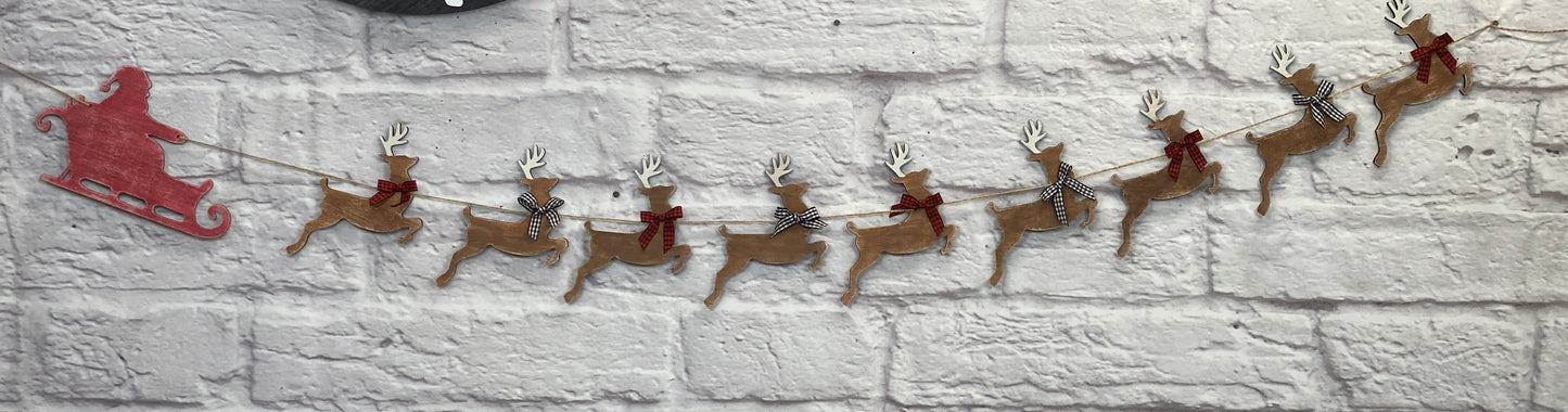 Santa Sleigh and Reindeer Garland / Banner Laser Cut Blank for DIY Project