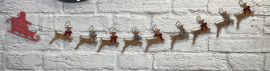 Santa Sleigh and Reindeer Garland / Banner Laser Cut Blank for DIY Project
