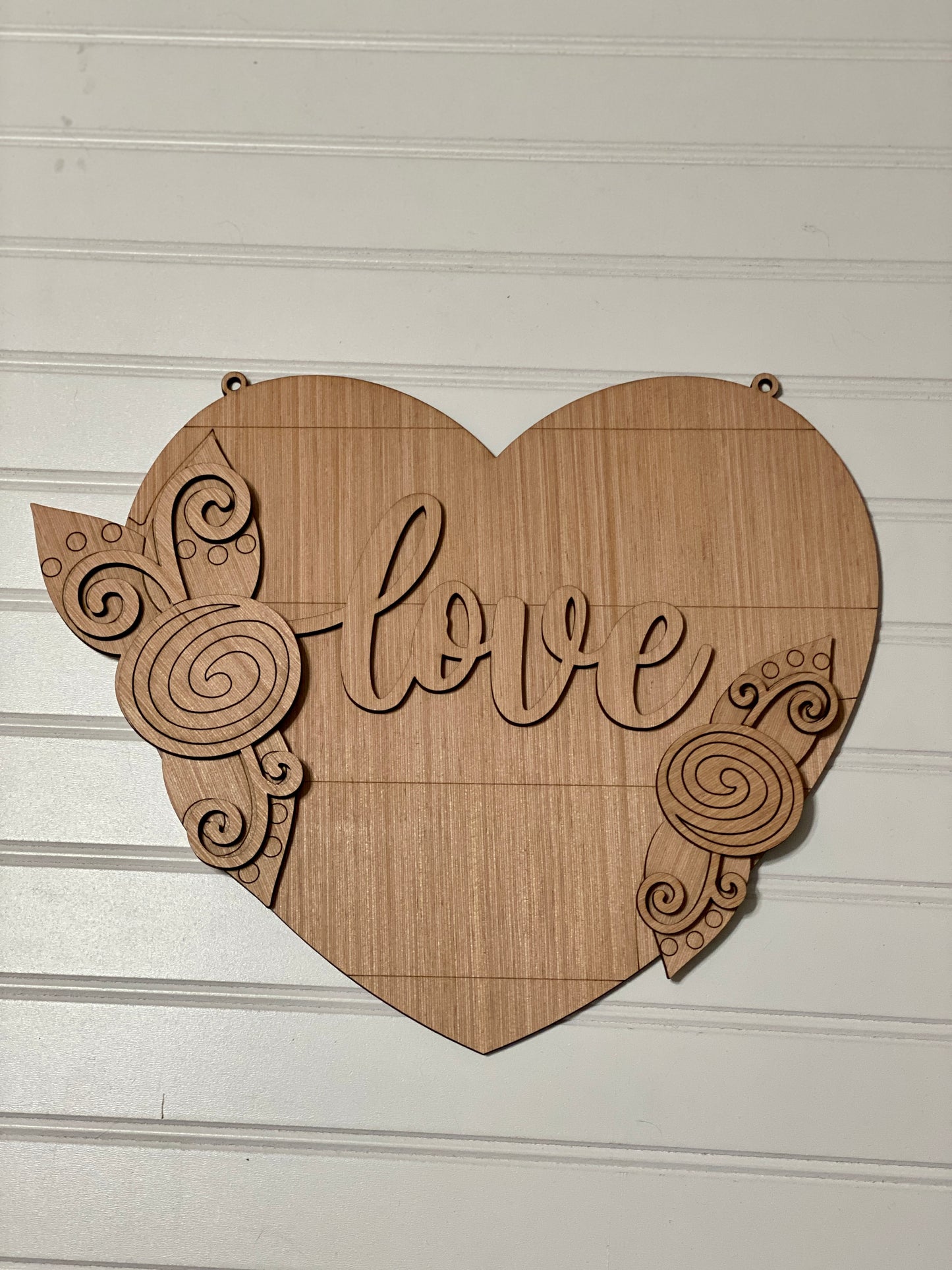LOVE Heart with Flowers 3D  Laser Cut Wood Blank Cutout Door Hanger