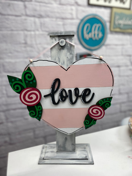 LOVE Heart with Flowers 3D  Laser Cut Wood Blank Cutout Door Hanger
