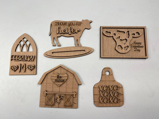 Farmhouse Cow Valentine Themed Tiered Tray Set Laser Cut Blank for DIY Project
