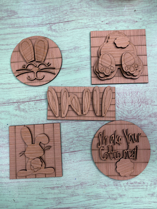 Easter Bunny Bottom Themed Tiered Tray Set Laser Cut Blank for DIY Project