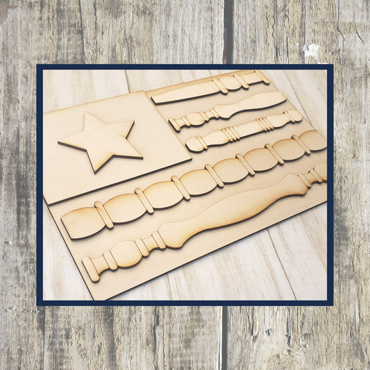 Spindle Design Flag Shelf Leaner Laser Cut / Engraved Wooden Blank