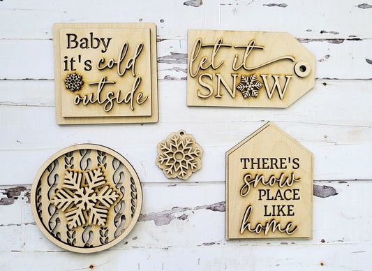 Snow Themed Tiered Tray Set Baby It's Cold Outside Laser Cut Blank for DIY Project