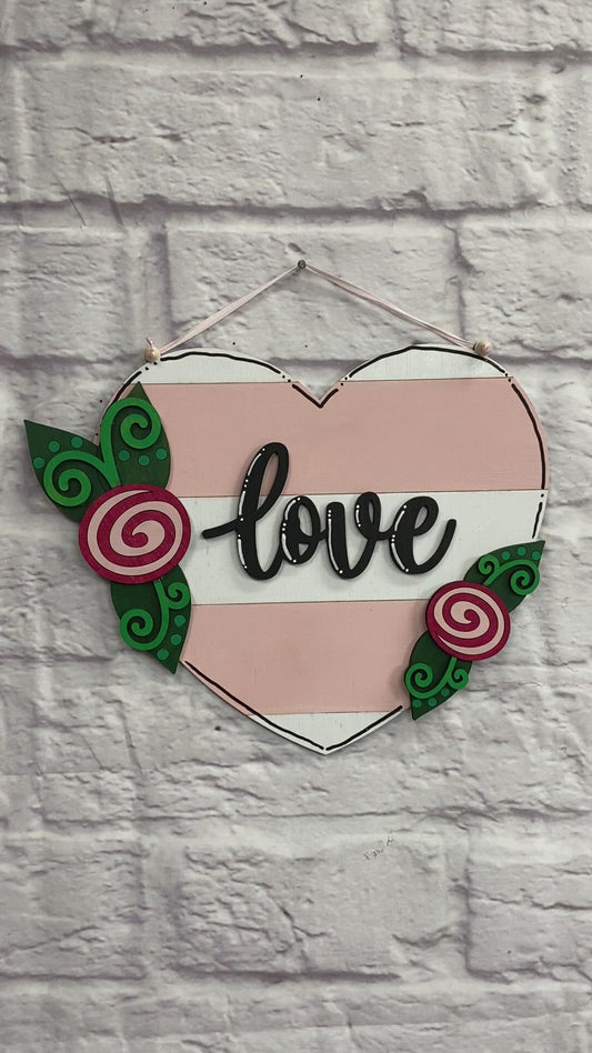 LOVE Heart with Flowers 3D  Laser Cut Wood Blank Cutout Door Hanger