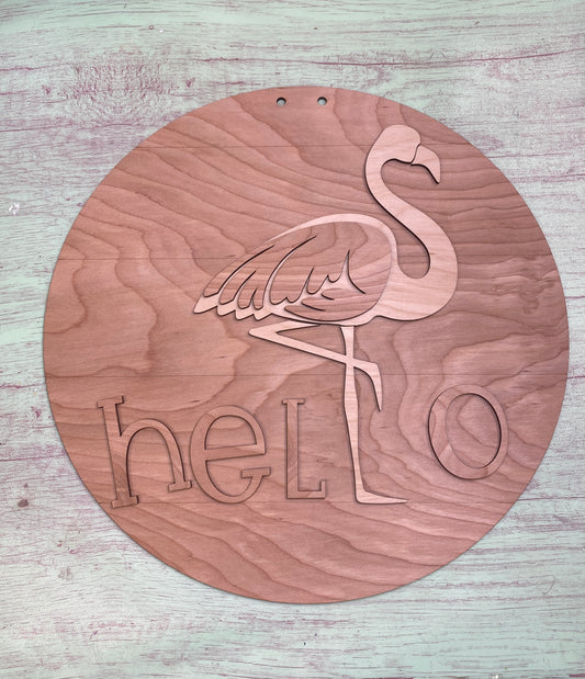 Hello Flamingo Round Layered Sign / Laser Cut Door Hanger / Blanks for DIY Project
