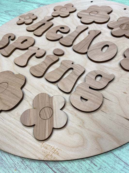Hello Spring Retro Flowers  Layered Door Hanger Laser Cut Blank for DIY Project