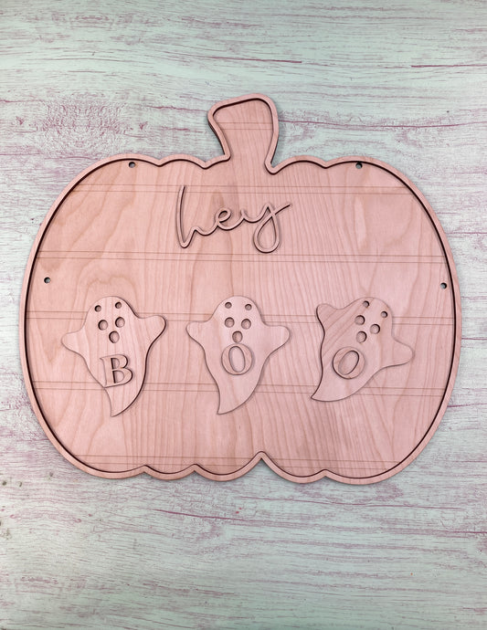 Hey Boo Shiplapped Pumpkin with Garland Layered Sign / Laser Cut Door Hanger / Blanks for DIY Project