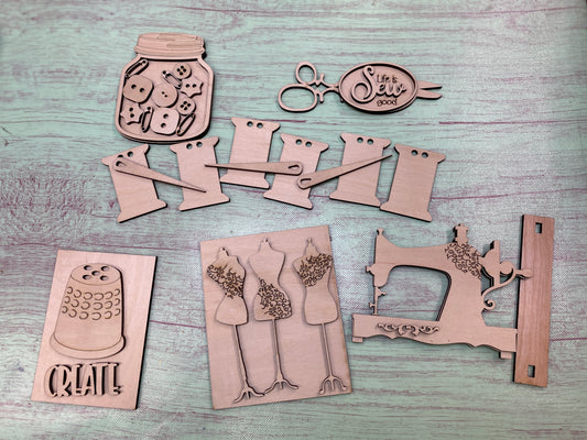 Seamstress / Sewing / Quilting Themed Tiered Tray Set Laser Cut Blank for DIY Project