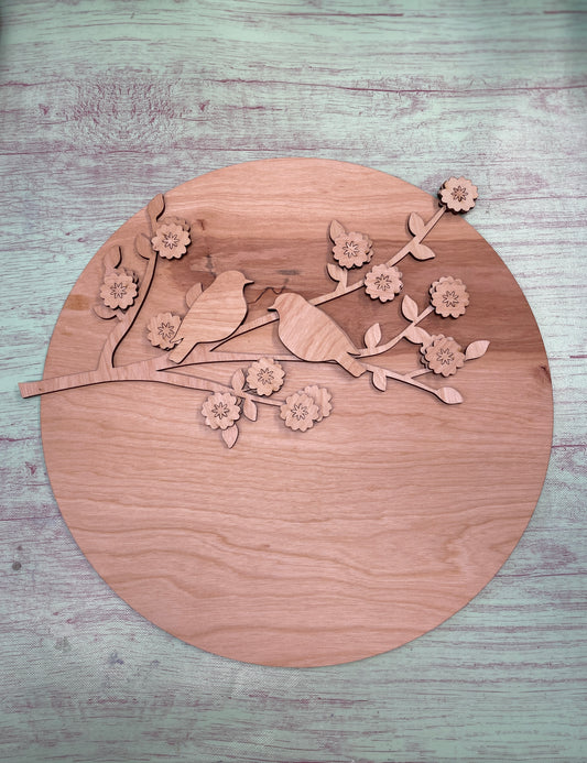 Birds on a Limb / Birds in Bloom Door Hanger / wall Decor Laser Cut Blank for DIY Project