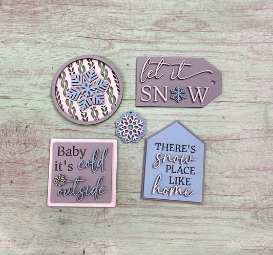 Snow Themed Tiered Tray Set Baby It's Cold Outside Laser Cut Blank for DIY Project